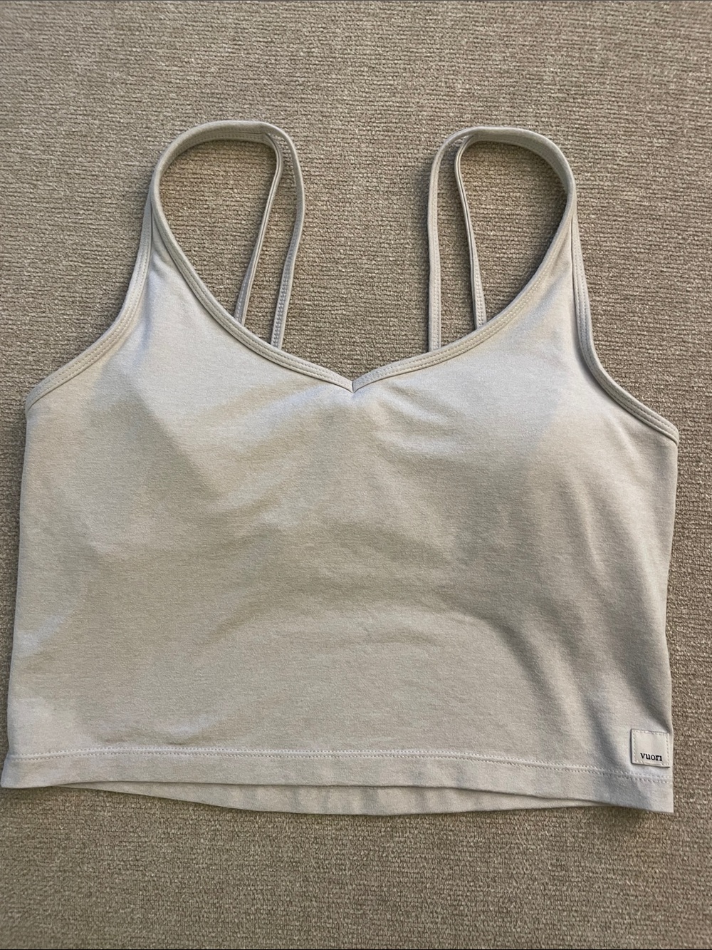 Vuori Light Gray Stretch Crop Sports Bra Tank